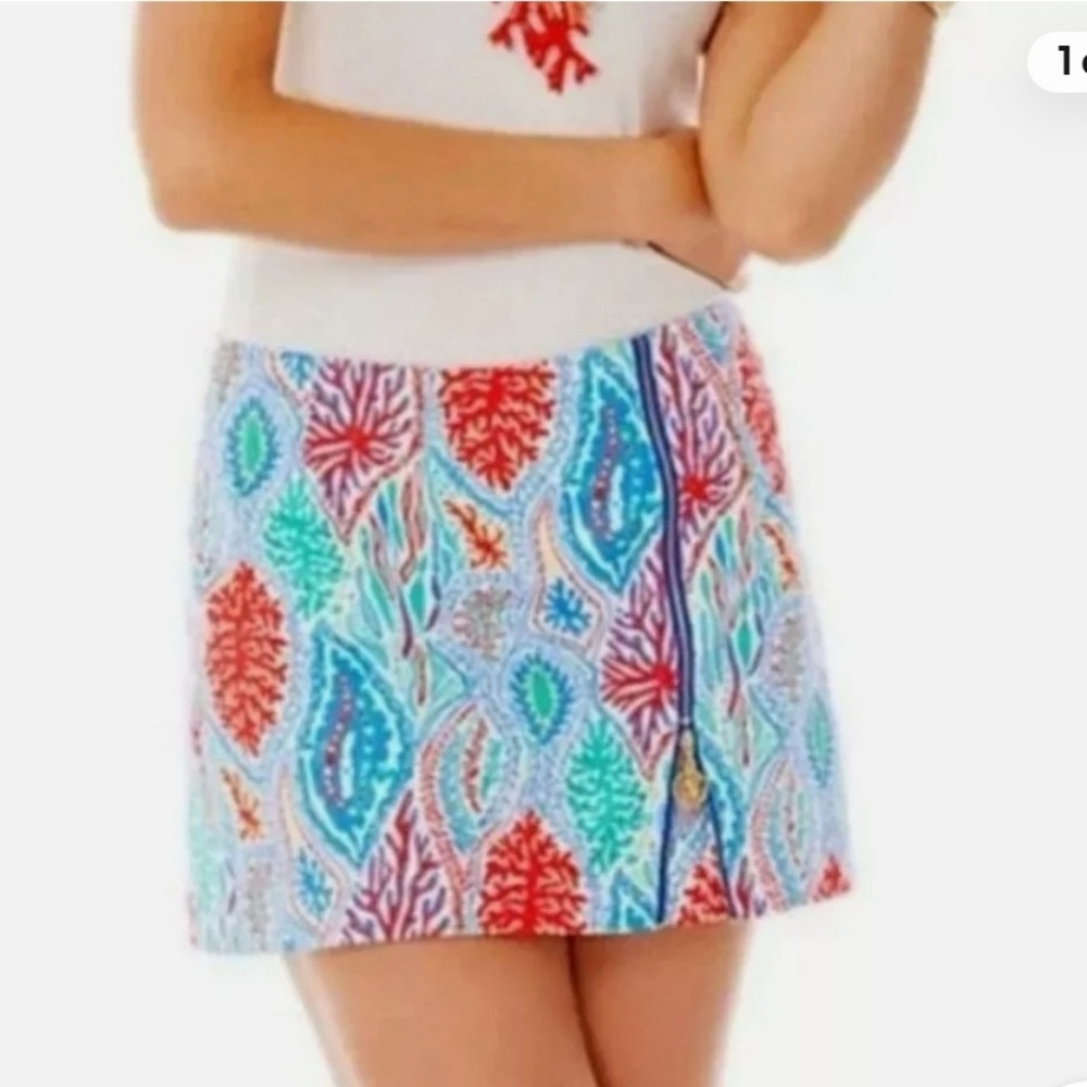 203 Lilly Pulitzer Auden Skort Jarvey Minnow Coral Print Blue Red Size 8